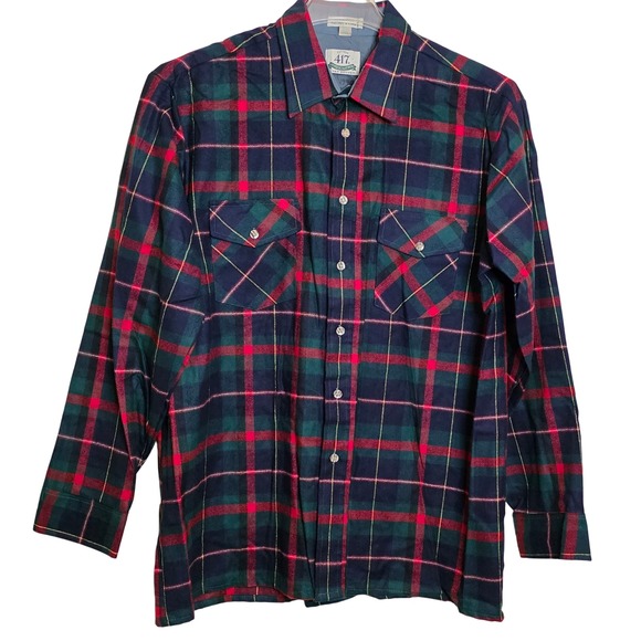 Vintage Mens Large Van Heusen 417 Plaid Acrylic Shirt Long Sleeve Flannel 1990 - Picture 1 of 5